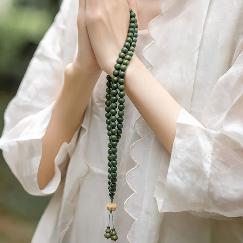 Nimara Ritual 108 Mala Beads Green Sandalwood Boxwood Lotus Positive Bracelet