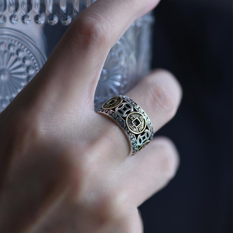 Nimara Ritual Five-Emperor Coins Balance Adjustable Ring