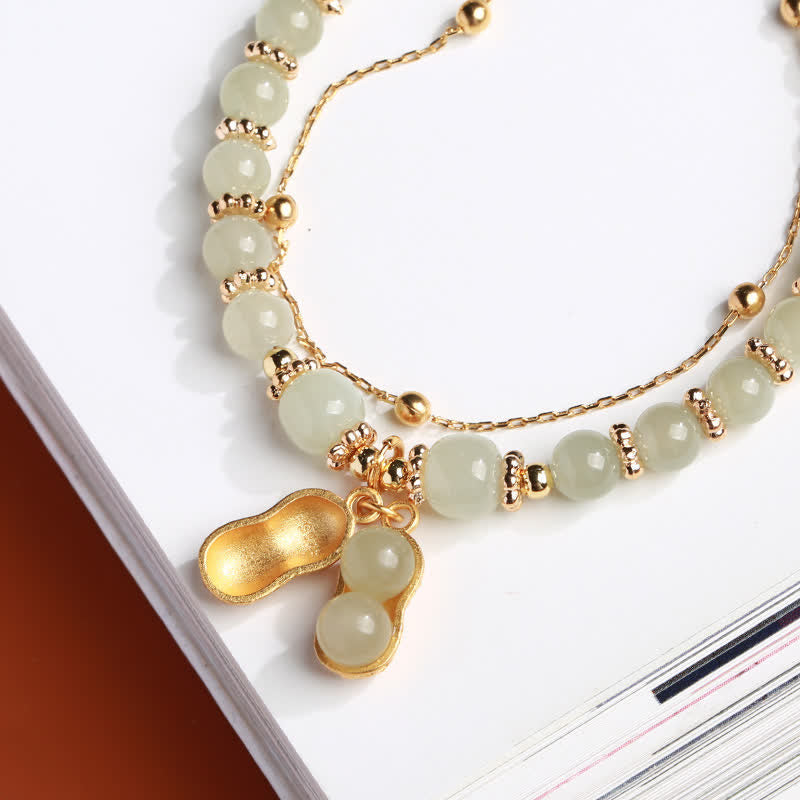 Nimara Ritual 925 Sterling Silver Natural Hetian Jade Good Things Happen Peanut Charm Bracelet