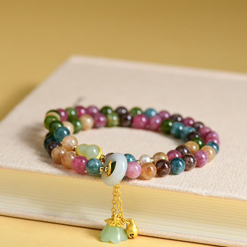 Nimara Ritual Multicolored Tourmaline Gourd Wisdom Double Wrap Lily Of The Valley Charm Bracelet