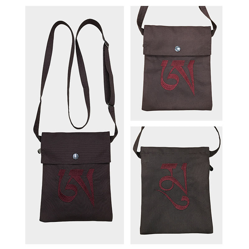 Nimara Ritual Handmade OM Mantra Embroidered Spiritual Mind Practice Cotton Crossbody Bag Shoulder Bag Cellphone Bag
