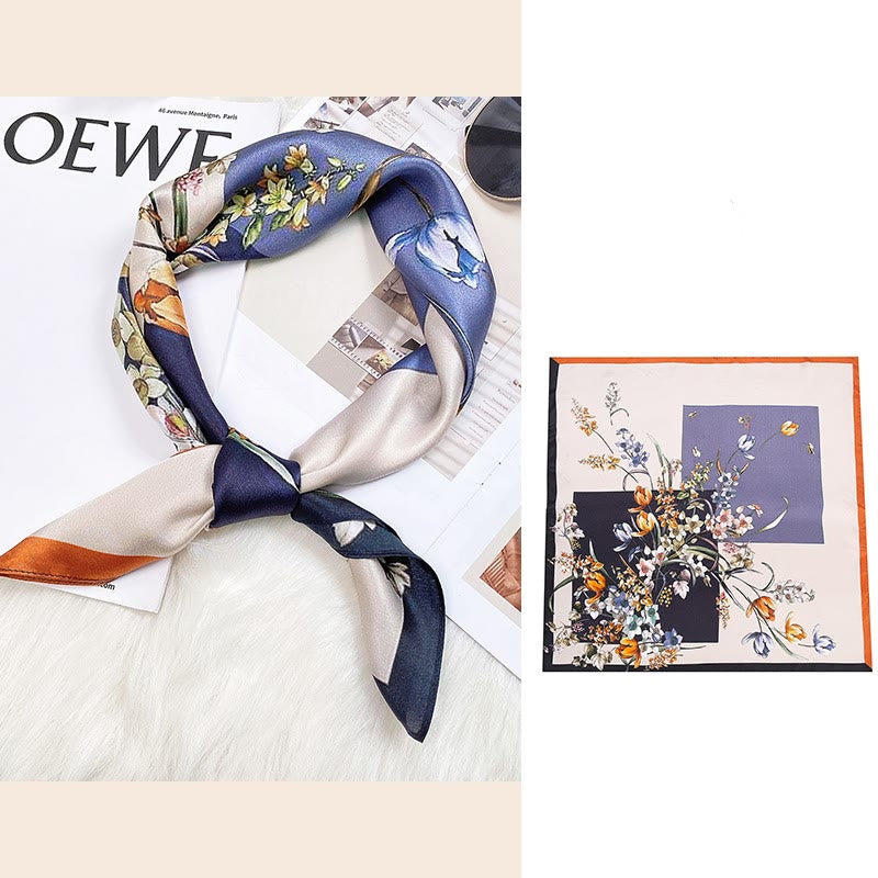 Nimara Ritual Pastoral Scene Hot Air Balloon Spring Blossom 100% Mulberry Silk Neck Hair Scarf