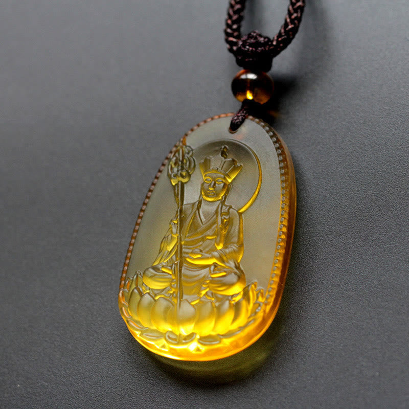 Nimara Ritual Ksitigarbha Buddha Liuli Crystal Serenity Amulet Necklace Pendant