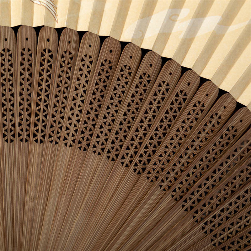 Nimara Ritual Lotus Dragonfly Wild Geese Plum Blossom Handheld Silk Bamboo Folding Fan 22.5cm