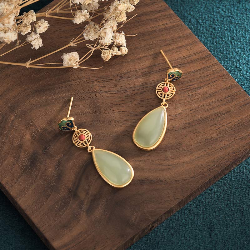 Nimara Ritual FengShui Jade Double Happiness Fortune Earrings