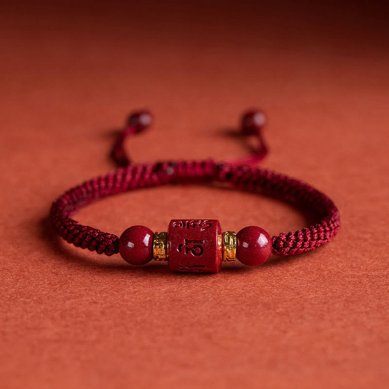 Nimara Ritual Tibet Cinnabar Om Mani Padme Hum Engraved Blessing Braided Bracelet
