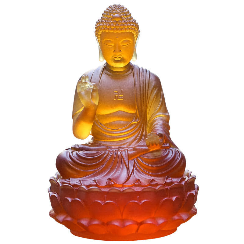 Nimara Ritual Handmade Sakyamuni Buddha Liuli Crystal Art Piece Compassion Statue Home Office Offering Decoration