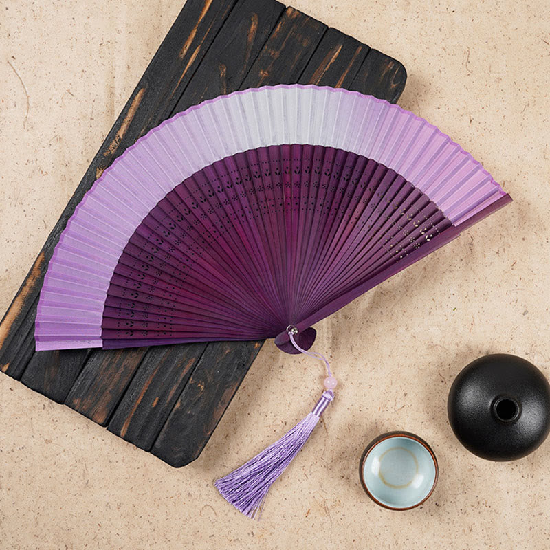 Nimara Ritual Solid Color Gradient Hollow Engraved Handheld Bamboo Folding Fan