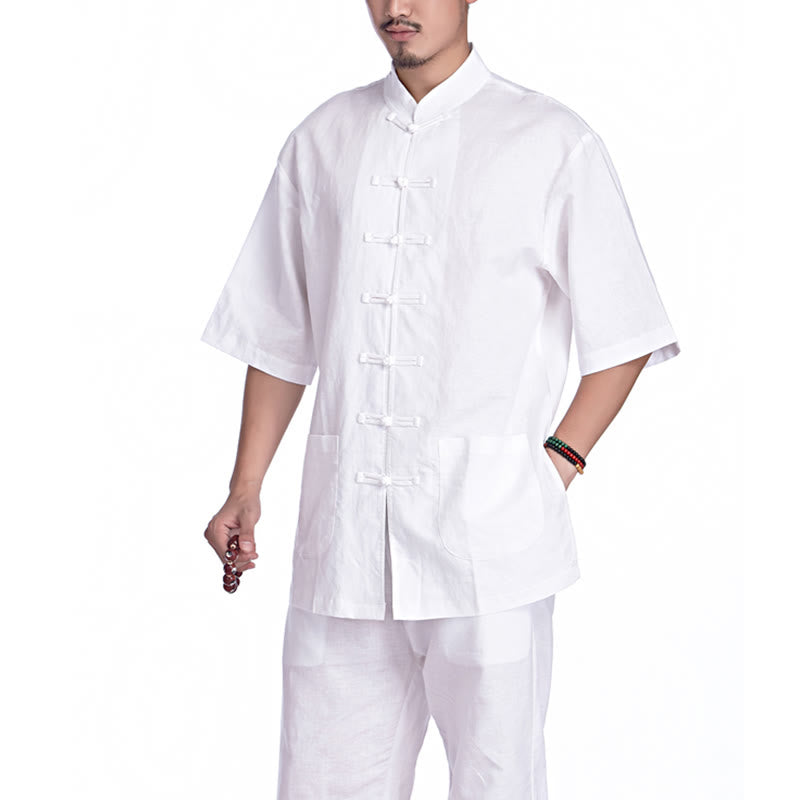 Nimara Ritual Chinese Frog Button Design Meditation Prayer Cotton Linen Spiritual Zen Practice Yoga Clothing Men's Set