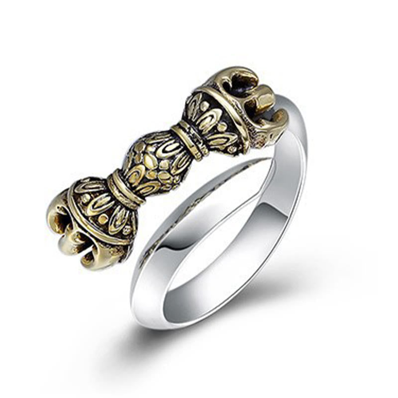 Nimara Ritual Tibetan Dorje Vajra Engraved Design Copper Luck Wealth Adjustable Ring