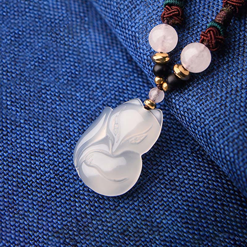 Nimara Ritual Chalcedony Fox Pink Crystal Bead Harmony String Necklace Pendant