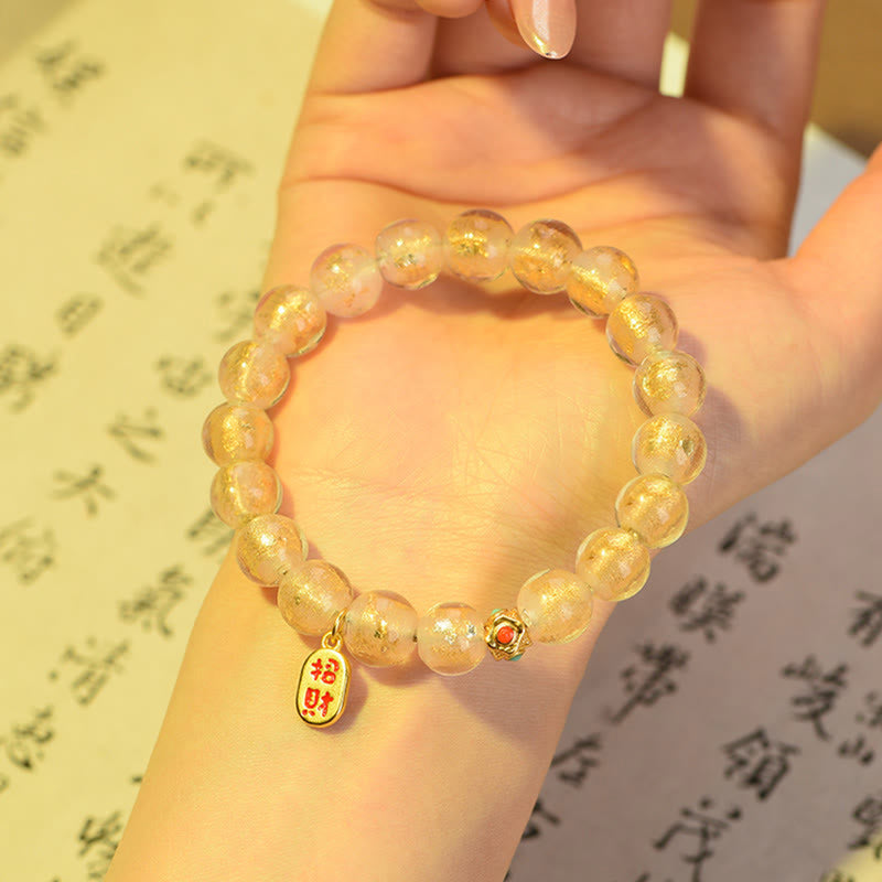 Nimara Ritual Tibetan Incense Ash Liuli Glass Bead Lucky Fortune Fu Character Charm Bracelet