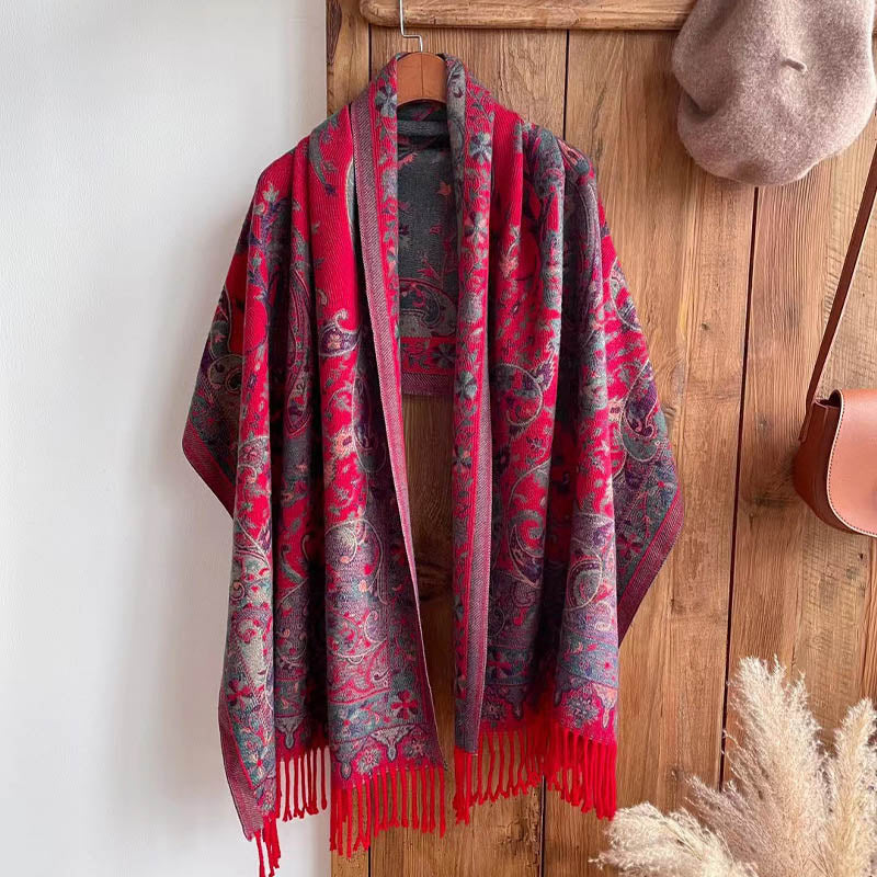 Nimara Ritual Tibetan Flower Branch Tassel Shawl Cozy Travel Scarf Wrap