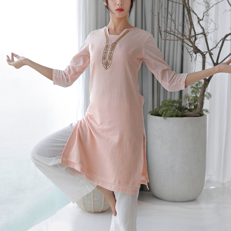 Nimara Ritual 2Pcs Tai Chi Meditation Yoga Cotton Clothing Top Pants Women's Set