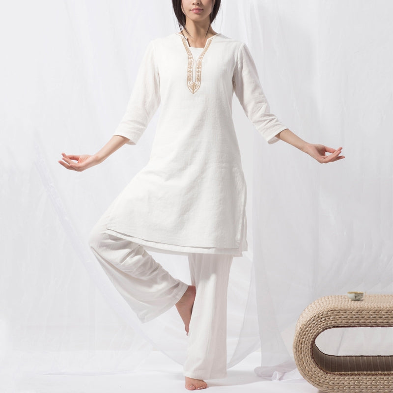 Nimara Ritual 2Pcs Tai Chi Meditation Yoga Cotton Clothing Top Pants Women's Set