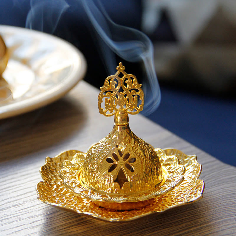 Nimara Ritual Gold Leaf Coaster Spiritual Mini Alloy Metal Incense Burner
