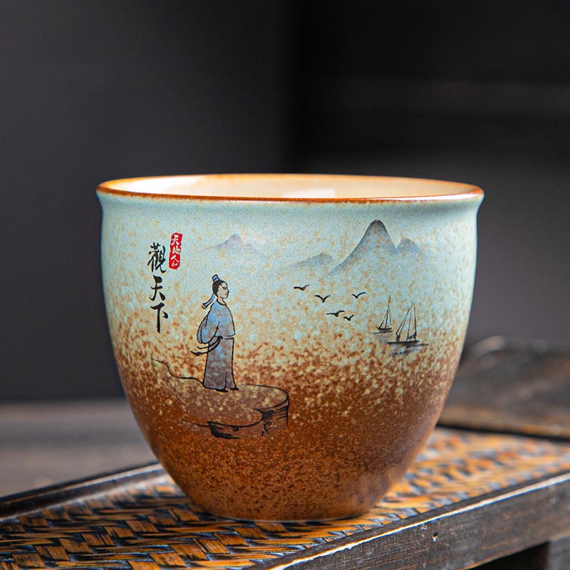 Nimara Ritual Colorful Deer Pipa Snow Plum Blossoms Mountains Rivers Bird Ceramic Teacup Kung Fu Tea Cup Bowl