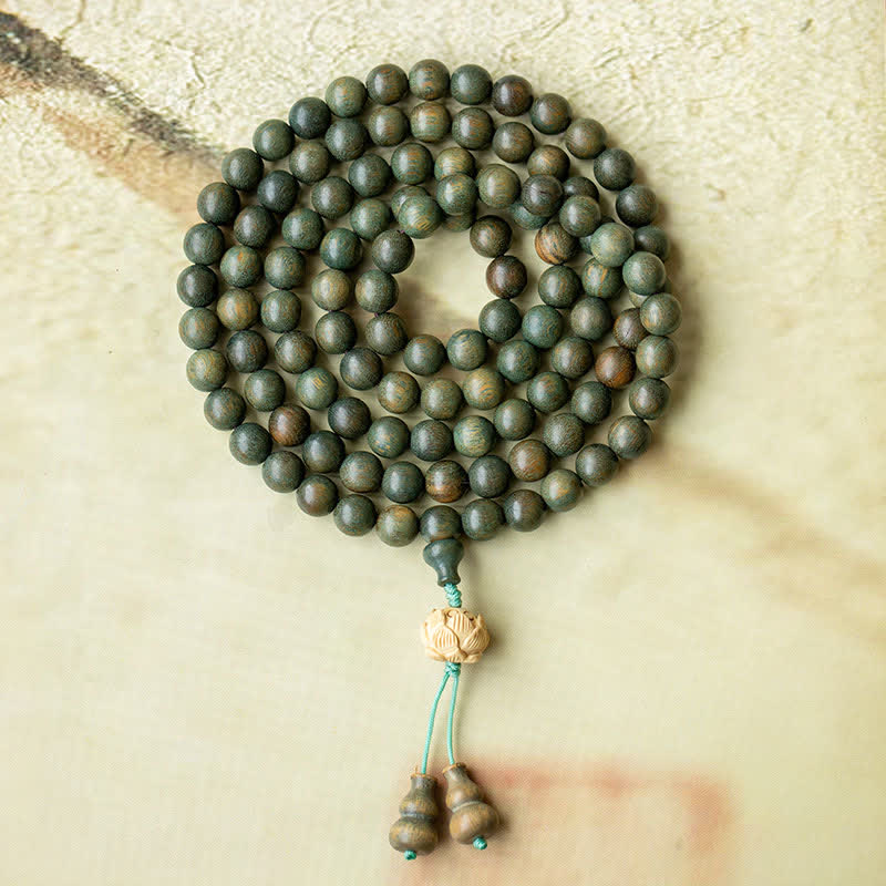 Nimara Ritual 108 Mala Beads Green Sandalwood Boxwood Lotus Positive Bracelet