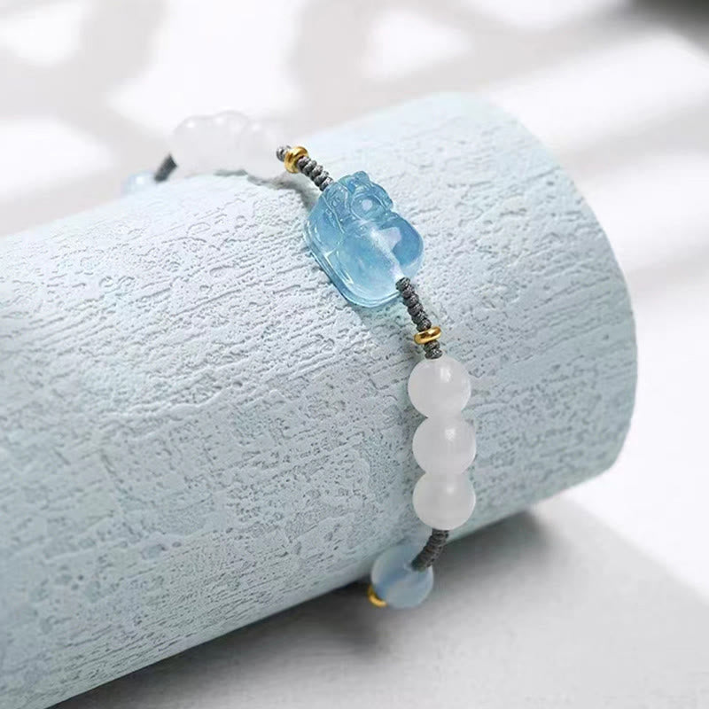 Nimara Ritual Natural Aquamarine PiXiu Hetian White Jade Healing Bracelet