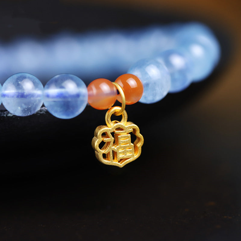 Nimara Ritual Natural Aquamarine Red Agate Healing Charm Bracelet