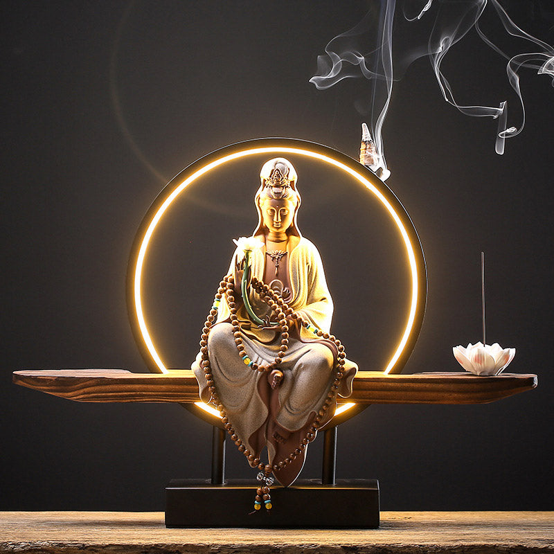 Nimara Ritual Buddha Avalokitesvara Ceramic Lotus Relaxation Incense Burner Decoration