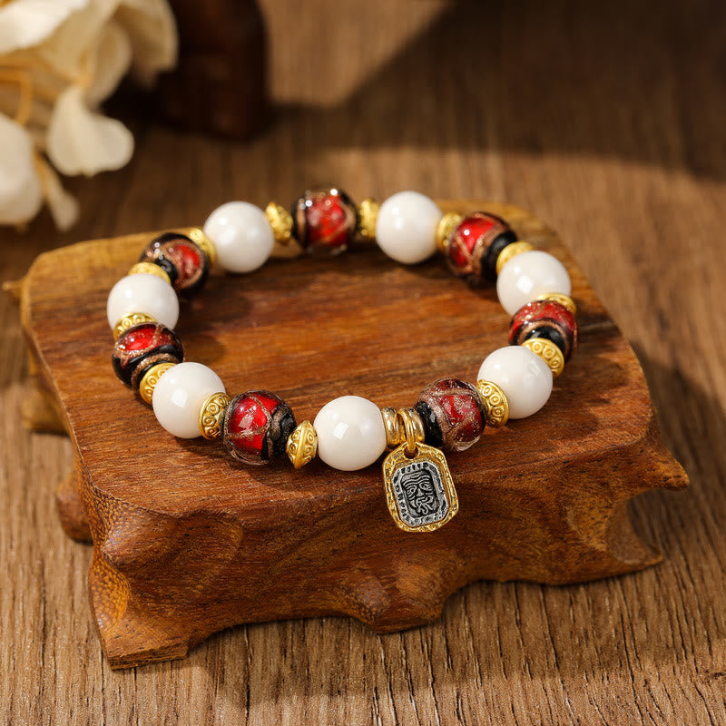 Nimara Ritual Tibetan Zakiram Goddess of Wealth Charm Liuli Glass Incense Ash Porcelain Bead Protection Bracelet