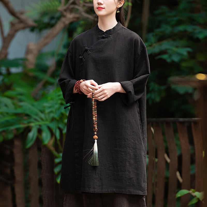 Nimara Ritual Vintage Cotton Linen Blouse Women Long Sleeve Shirt Chinese Hanfu Top