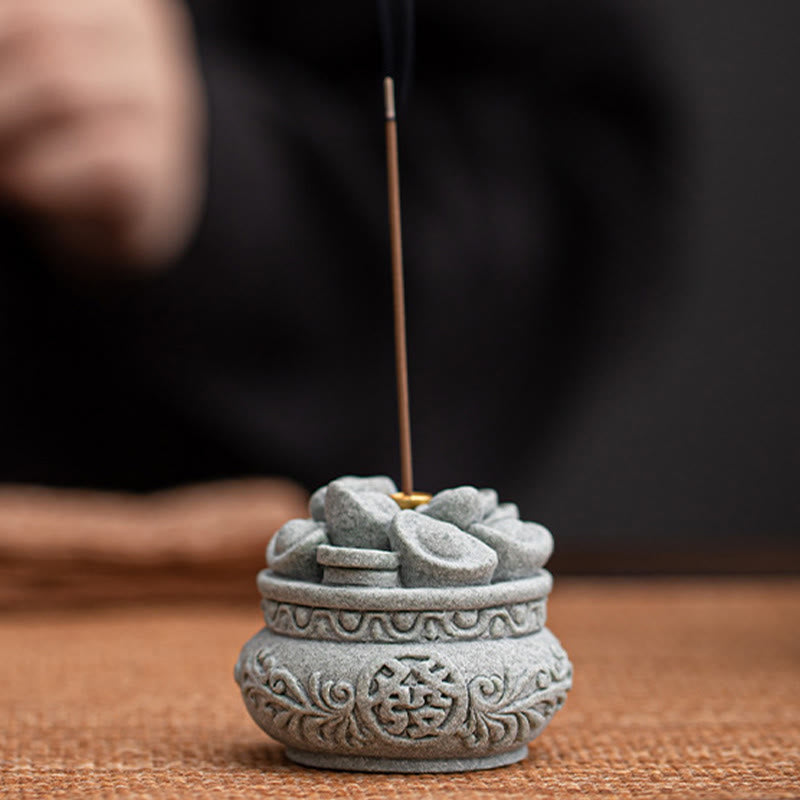 Nimara Ritual Chinese Character Fu Ingots Healing Incense Burner Desk Decoration
