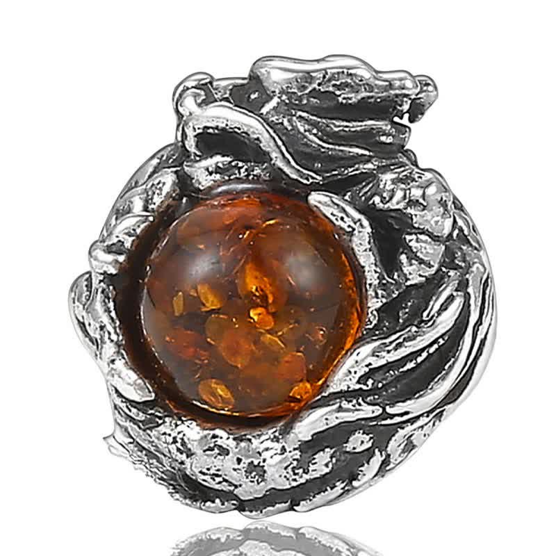 Nimara Ritual 925 Sterling Silver Natural Amber Dragon Success Protection Stud Earring