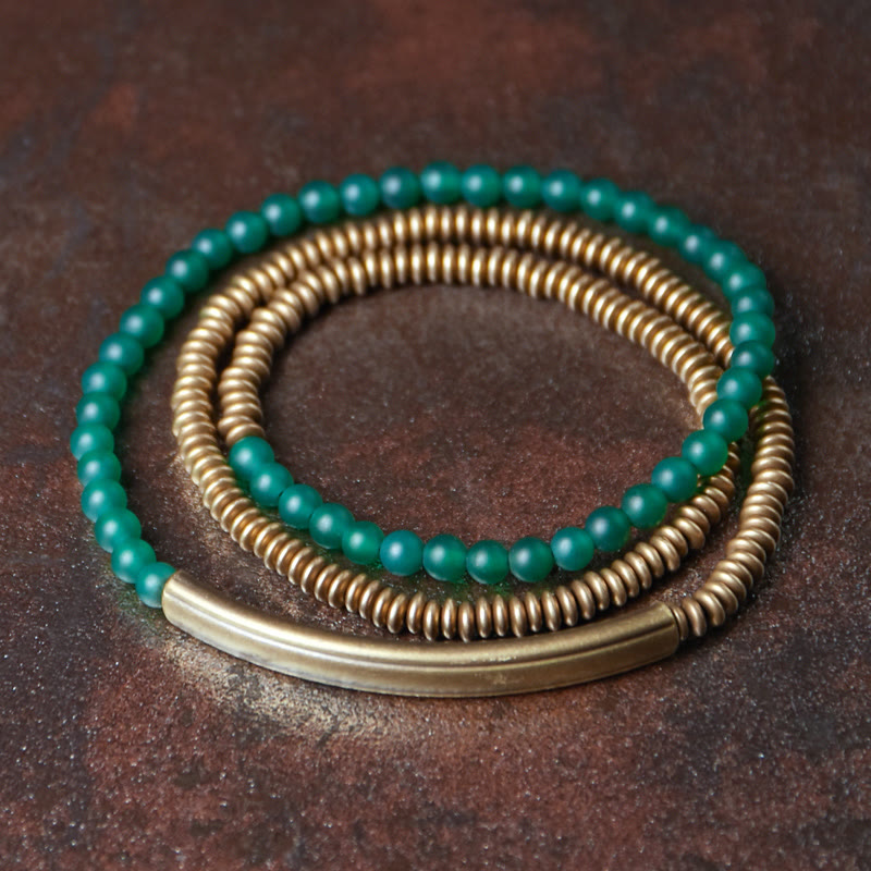 Nimara Ritual Tibetan Various Agate Stone Copper Protection Triple Wrap Bracelet