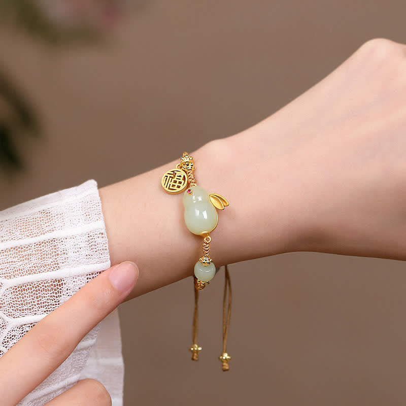 Nimara Ritual Year of the Rabbit Hetian Jade Happiness Blessing Wealth String Bracelet