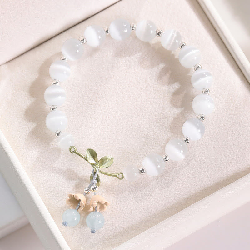 Nimara Ritual Cat's Eye Green Aventurine Blue Chalcedony Pink Crystal Peace Orchid Charm Bracelet