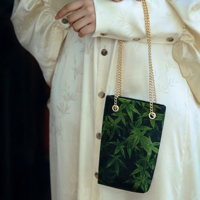 Nimara Ritual Small Maple Leaf Persimmon Metal Chain Crossbody Bag Shoulder Bag Cellphone Bag