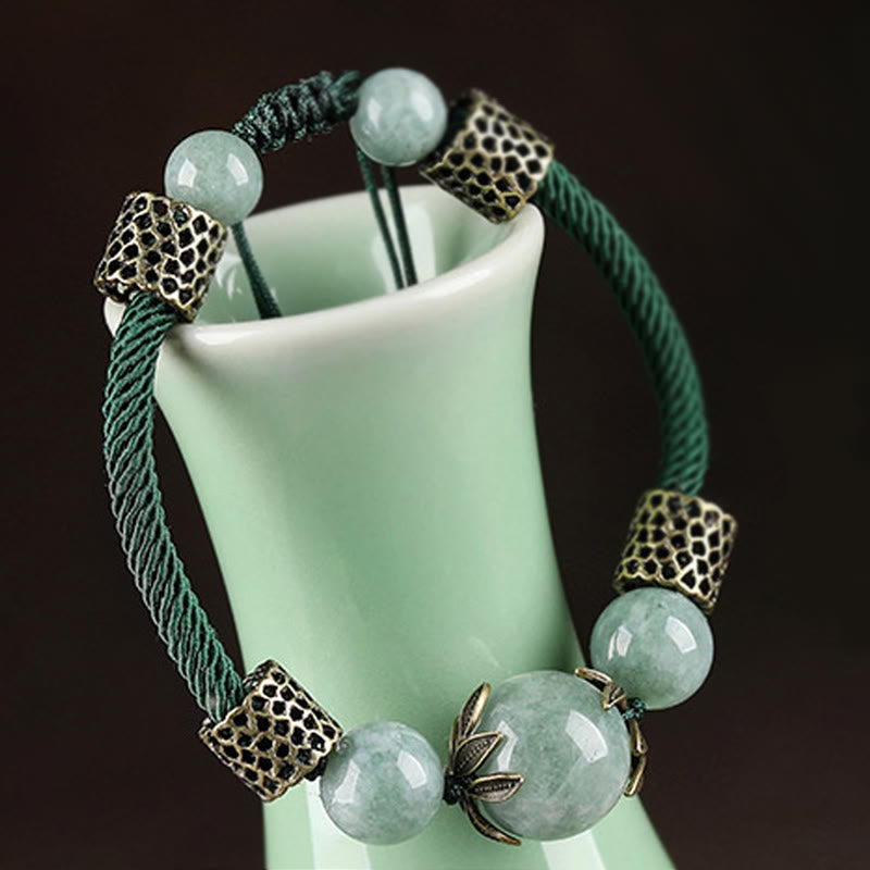 Nimara Ritual Handmade Green Rope Luck Jade Bead Prosperity Bracelet