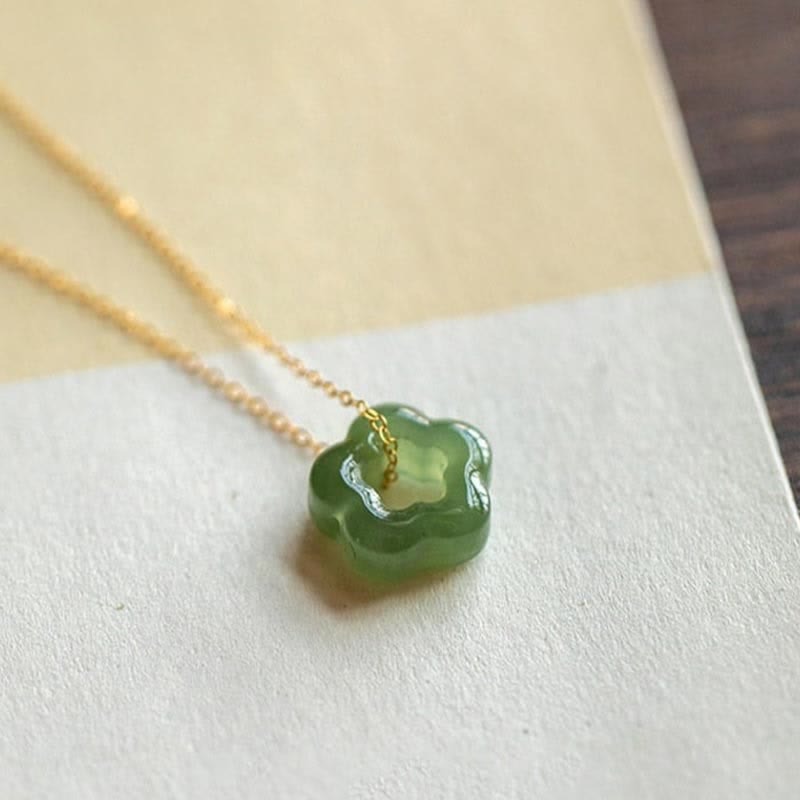 Nimara Ritual Dainty Hetian Jade Cyan Jade Luck Floral Charm Necklace Pendant