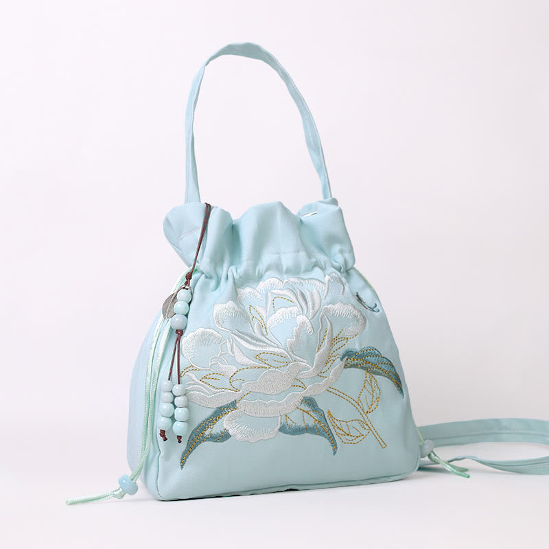 Nimara Ritual Embroidered Flowers Wisteria Lily Cotton Linen Tote Crossbody Bag Shoulder Bag Handbag