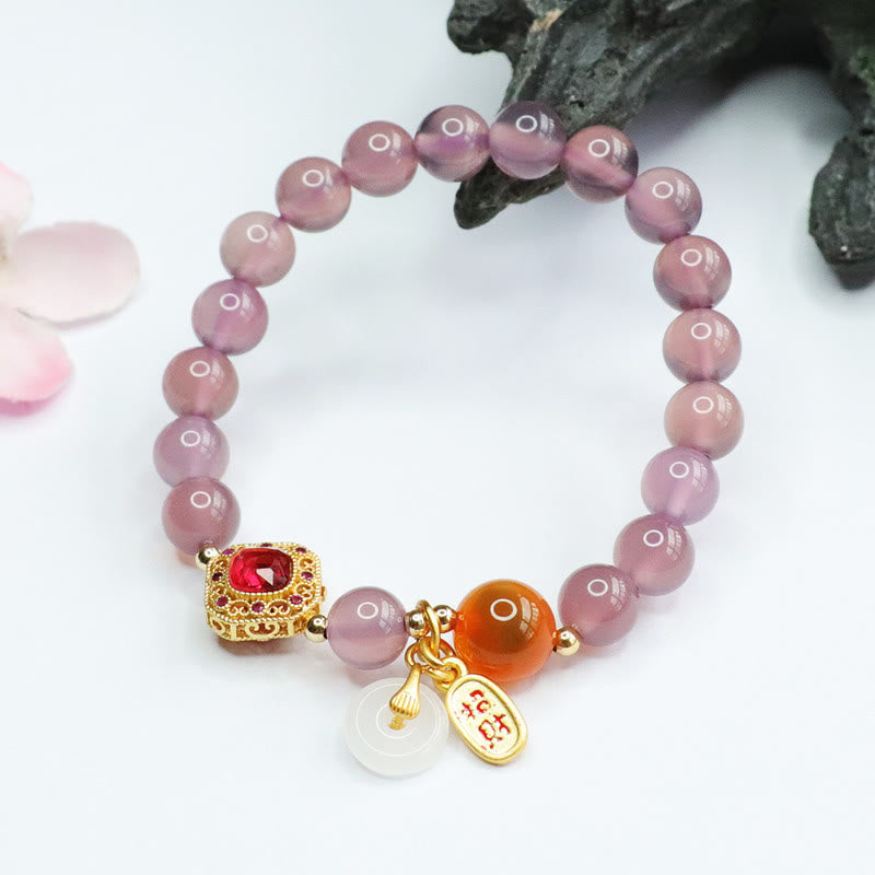 Nimara Ritual Natural Purple Chalcedony Candy Agate Peace Buckle Harmony Lucky Fortune Charm Bracelet