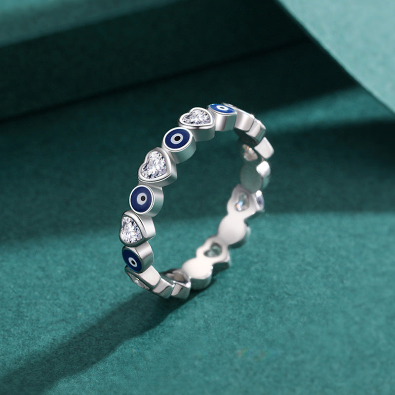 Nimara Ritual 925 Sterling Silver Evil Eye Love Heart Zircon Blessing Ring