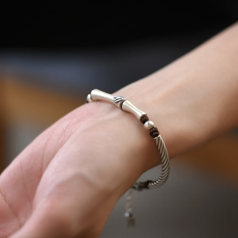 Nimara Ritual 999 Sterling Silver Bamboo Pattern Cicada Luck Wealth Bracelet
