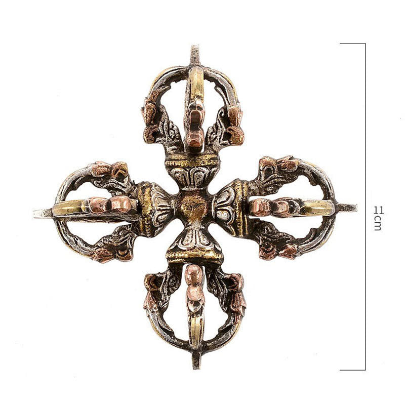 Nimara Ritual Tibetan Handmade 5 Prong Double Dorje Copper Iron Thunderbolt Strength Vajra