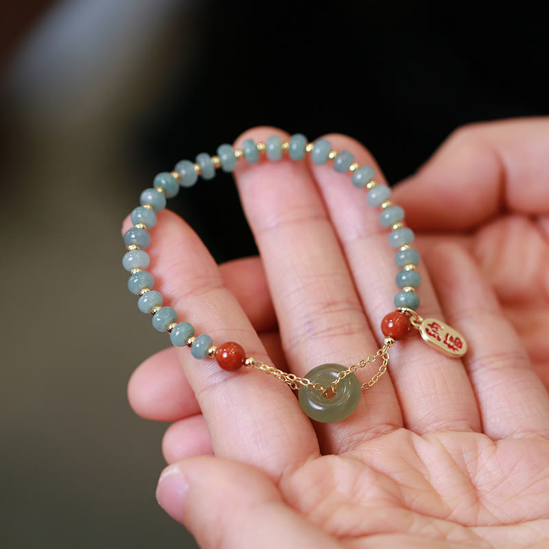 Nimara Ritual Natural Hetian Jade Red Agate Peace Buckle Lucky Fortune Bracelet