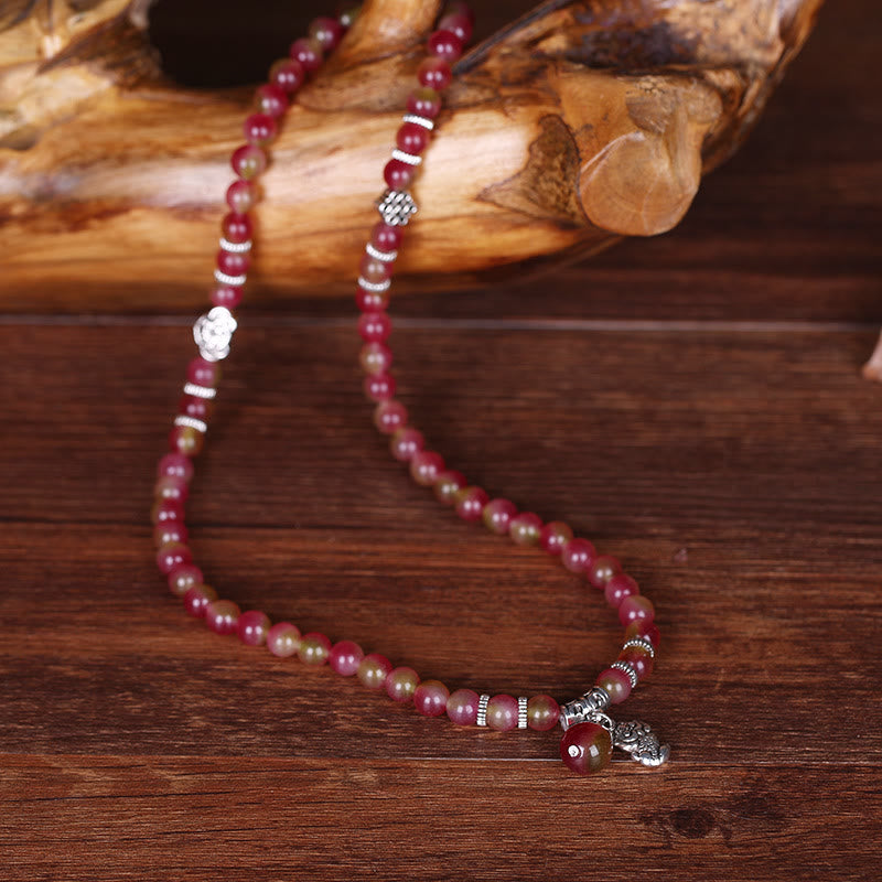 Nimara Ritual Natural Watermelon Tourmaline PiXiu Elephant Positive Triple Wrap Bracelet