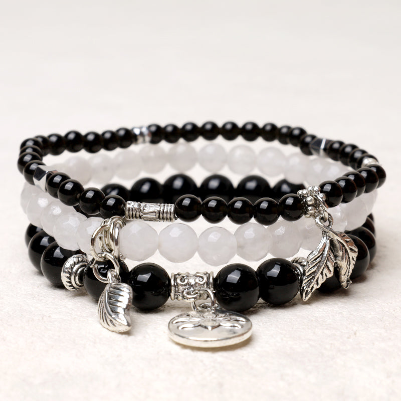 Nimara Ritual 3PCS Natural Quartz Crystal Beaded Healing Energy Lotus Bracelet