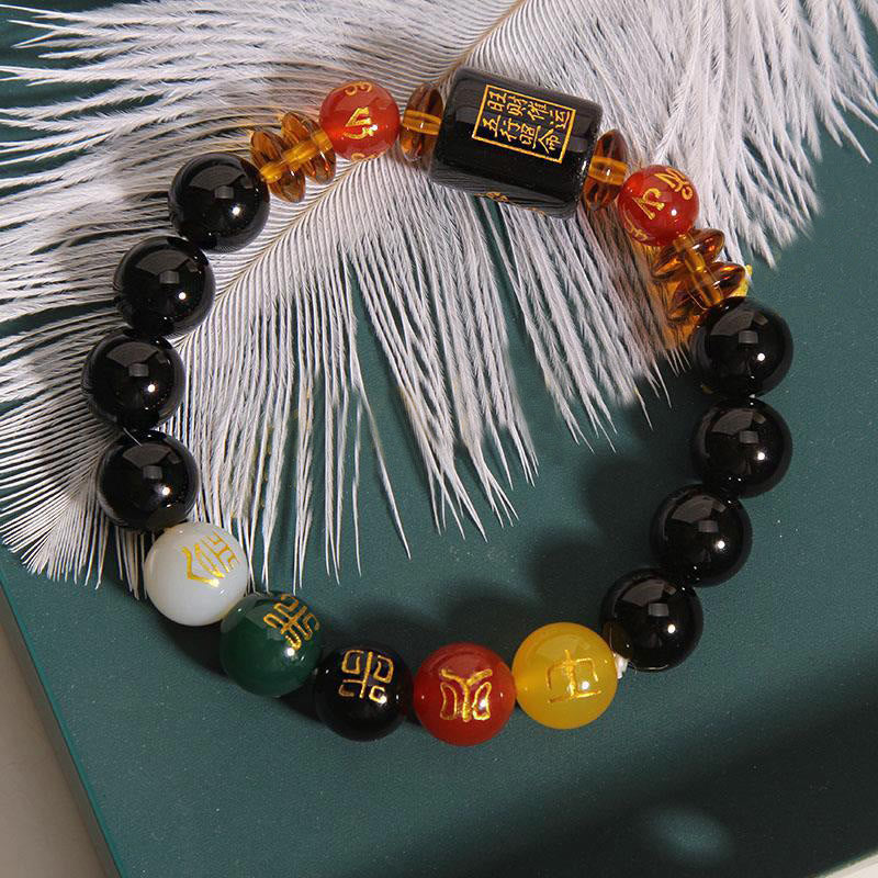Nimara Ritual Five Elements Black Onyx Red Agate Wisdom Wealth Bracelet