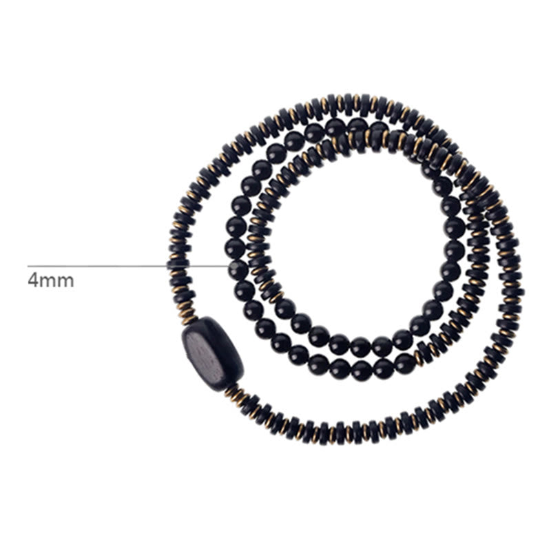 Nimara Ritual Rainbow Obsidian Ebony Wood Copper Healing Triple Wrap Bracelet