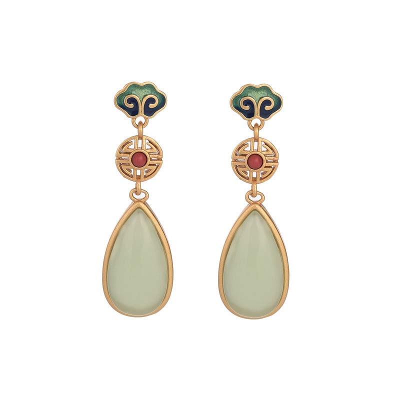 Nimara Ritual FengShui Jade Double Happiness Fortune Earrings