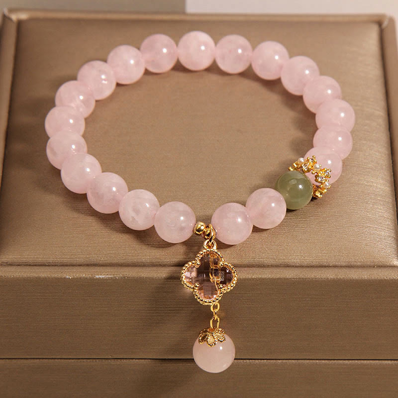 Nimara Ritual Natural Pink Crystal Four Leaf Clover Soothing Bracelet