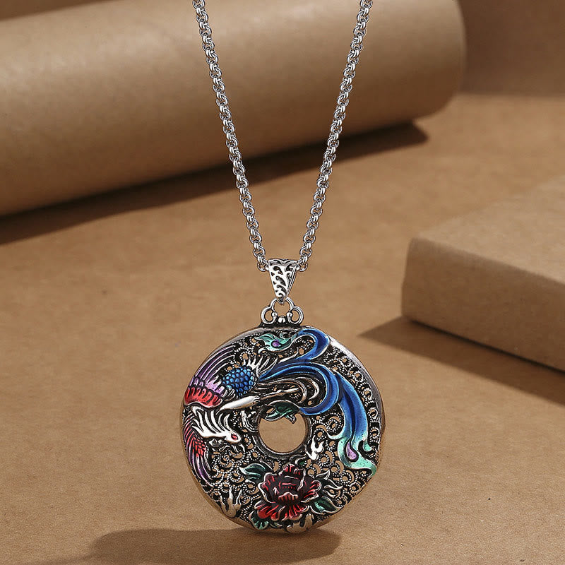 Nimara Ritual Phoenix Peony Flower Luck Protection Necklace Pendant