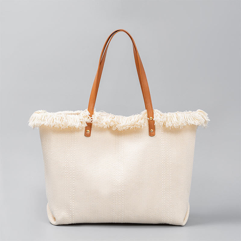 Nimara Ritual Large Capacity Solid Color Tassel Canvas Tote Shoulder Bag