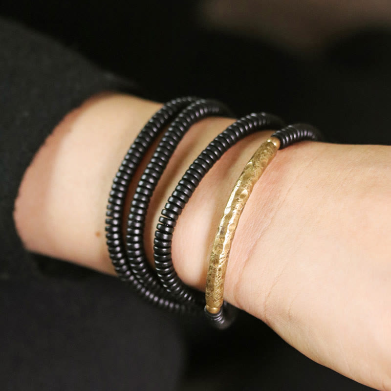 Nimara Ritual Ebony Wood Brass Copper Balance Multilayered Bracelet